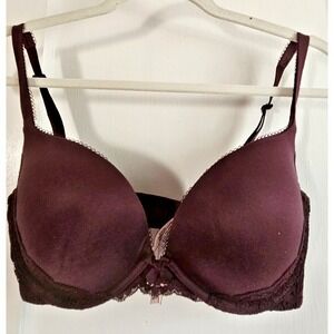 VICTORIA'S SECRET burgundy push-up bra 34DD lace overlay‎ NWOT